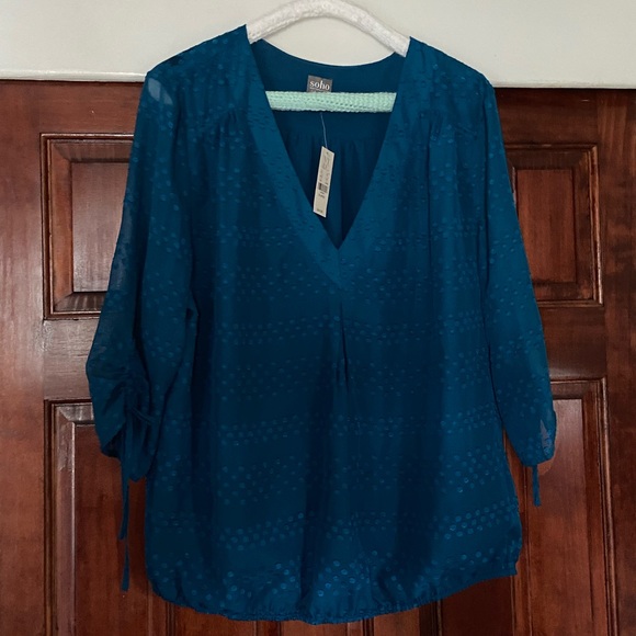 Blue NY&Co. semi-sheer blouse size XL - Picture 1 of 5